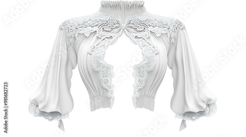 White lace bolero with long, puffed sleeves and a keyhole neckline. photo