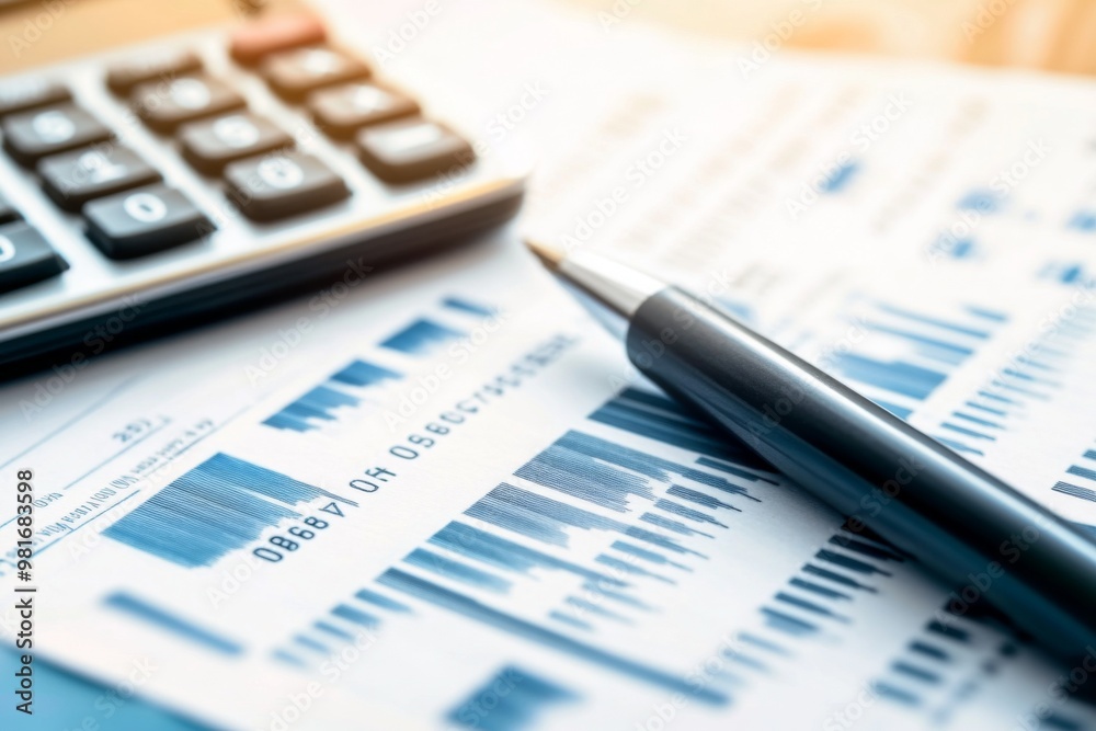 Close-up of financial documents with a calculator and pen, highlighting overhead costs with a blurred background for emphasis. Close-up of financial documents with a calculator and pen, highlighting overhead costs with a blurred background for emphasis.