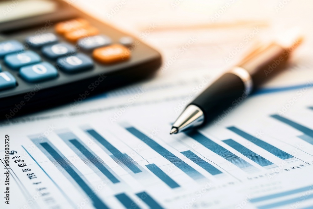 Close-up of financial documents with a calculator and pen, highlighting overhead costs with a blurred background for emphasis. Close-up of financial documents with a calculator and pen, highlighting overhead costs with a blurred background for emphasis.