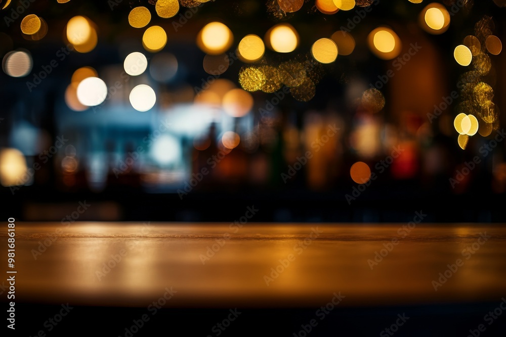 Abstract blurred bokeh lights and wooden table with space for product display or text overlay, with a blurred night city street in the background, perfect for commercial or marketing purposes. Abstract blurred bokeh lights and wooden table with space for product display or text overlay, with a blurred night city street in the background, perfect for commercial or marketing purposes.