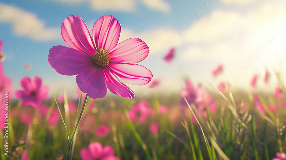 Field of Cosmos Flowers for Serene Nature Scene Field of Cosmos Flowers for Serene Nature Scene