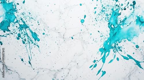 Splattered turquoise paint on white marble generative ai