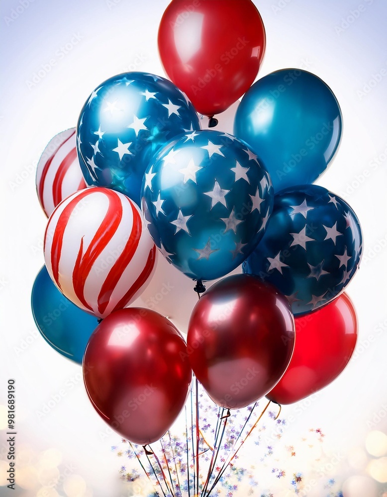Isolated stars and stripes balloons with depth of field capturing festive colors for Independence Day Isolated stars and stripes balloons with depth of field capturing festive colors for Independence Day