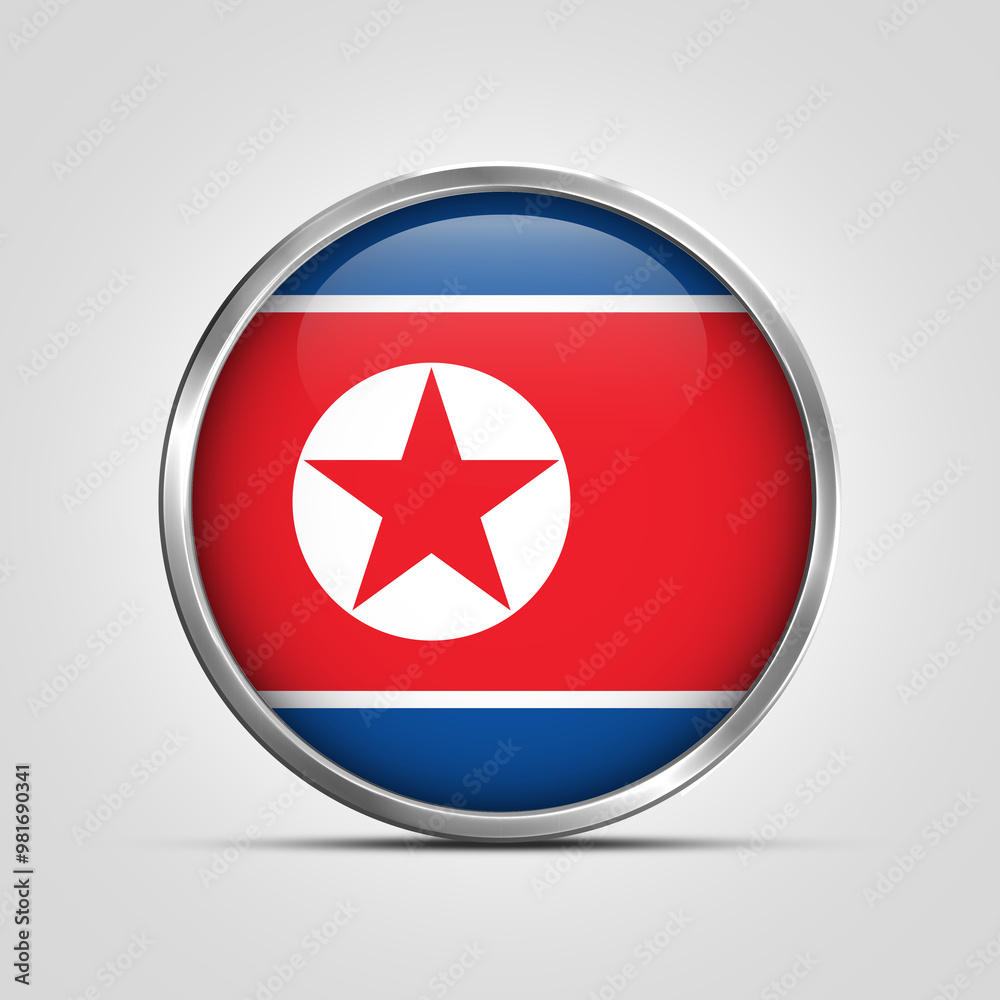 silver plate with glossy flag. North Korea flag stamp. made in stamp isolated in white background. royal, allegiance, symbol, minimal, vector, 3d, icon, illustration. silver plate with glossy flag. North Korea flag stamp. made in stamp isolated in white background. royal, allegiance, symbol, minimal, vector, 3d, icon, illustration.