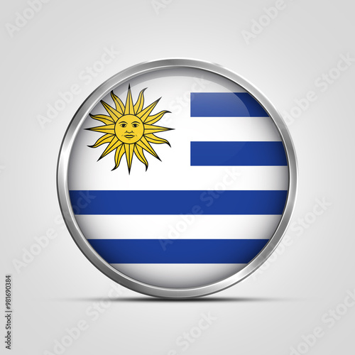 Free Download silver plate with glossy flag. Uruguay flag stamp. made in stamp isolated in white background. royal, allegiance, symbol, minimal, vector, 3d, icon, illustration. - GFXLoad