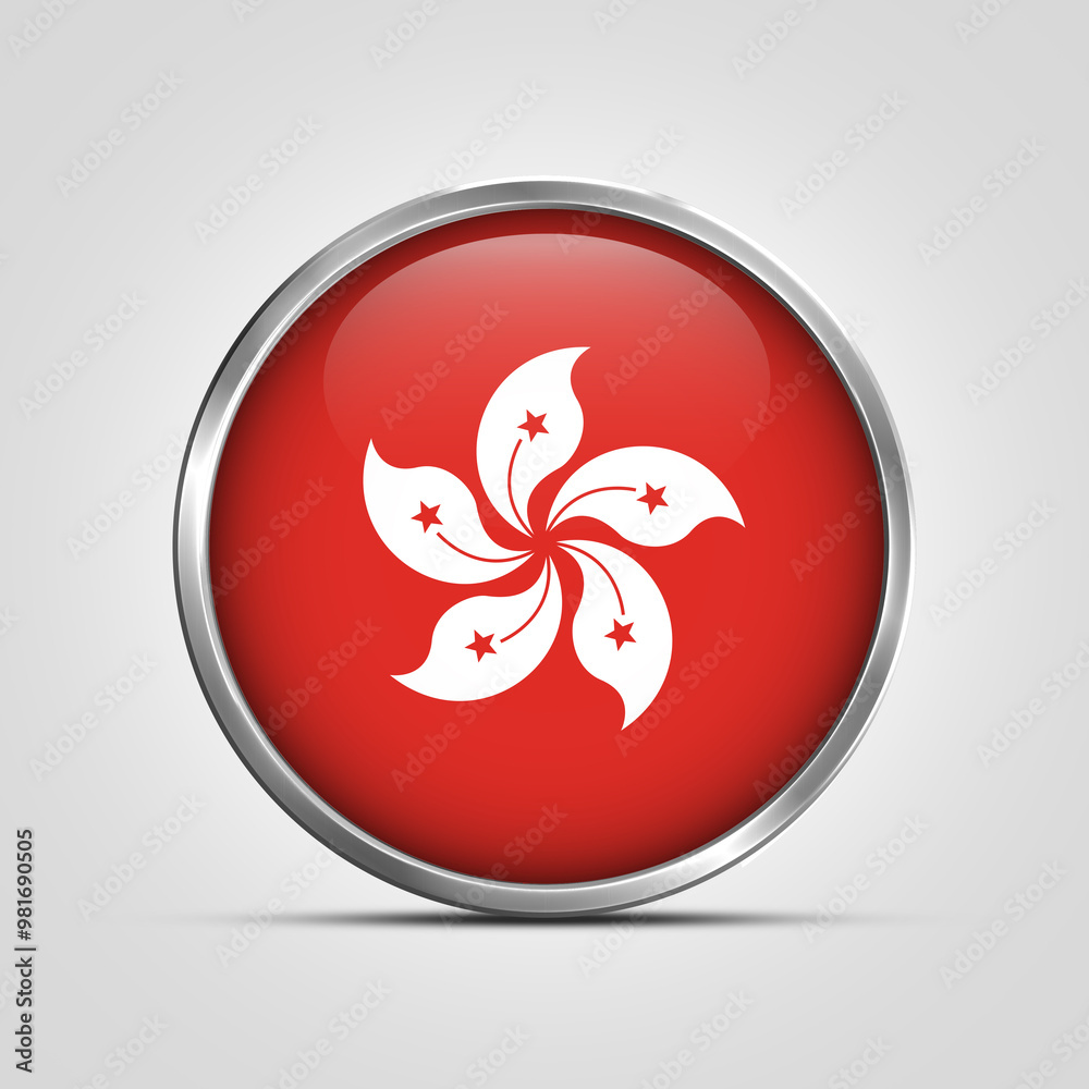 silver plate with glossy flag. Hong Kong flag stamp. made in stamp isolated in white background. royal, allegiance, symbol, minimal, vector, 3d, icon, illustration. silver plate with glossy flag. Hong Kong flag stamp. made in stamp isolated in white background. royal, allegiance, symbol, minimal, vector, 3d, icon, illustration.
