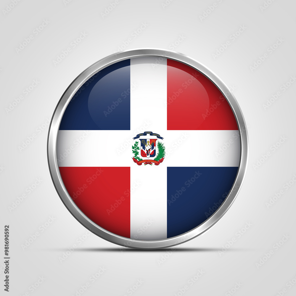 silver plate with glossy flag. Dominican Republic flag stamp. made in stamp isolated in white background. royal, allegiance, symbol, minimal, vector, 3d, icon, illustration. silver plate with glossy flag. Dominican Republic flag stamp. made in stamp isolated in white background. royal, allegiance, symbol, minimal, vector, 3d, icon, illustration.