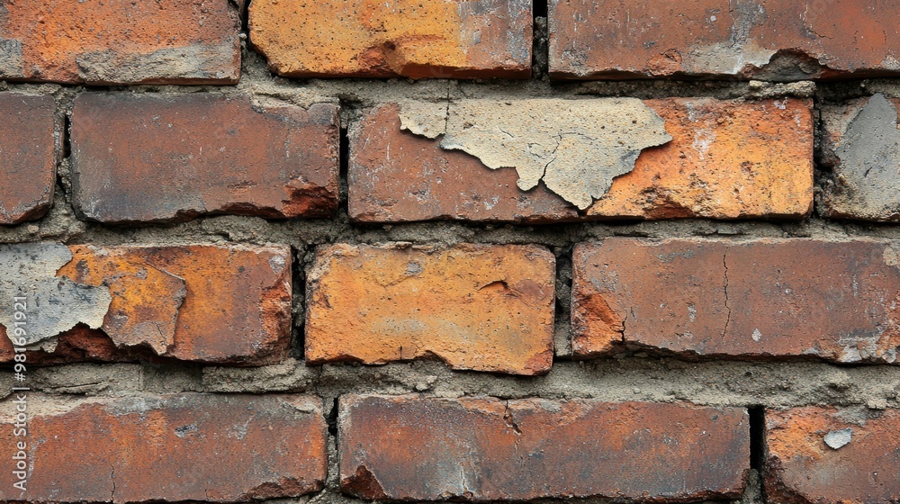 Obraz premium Detailed image of crumbling mortar between bricks in an exterior wall