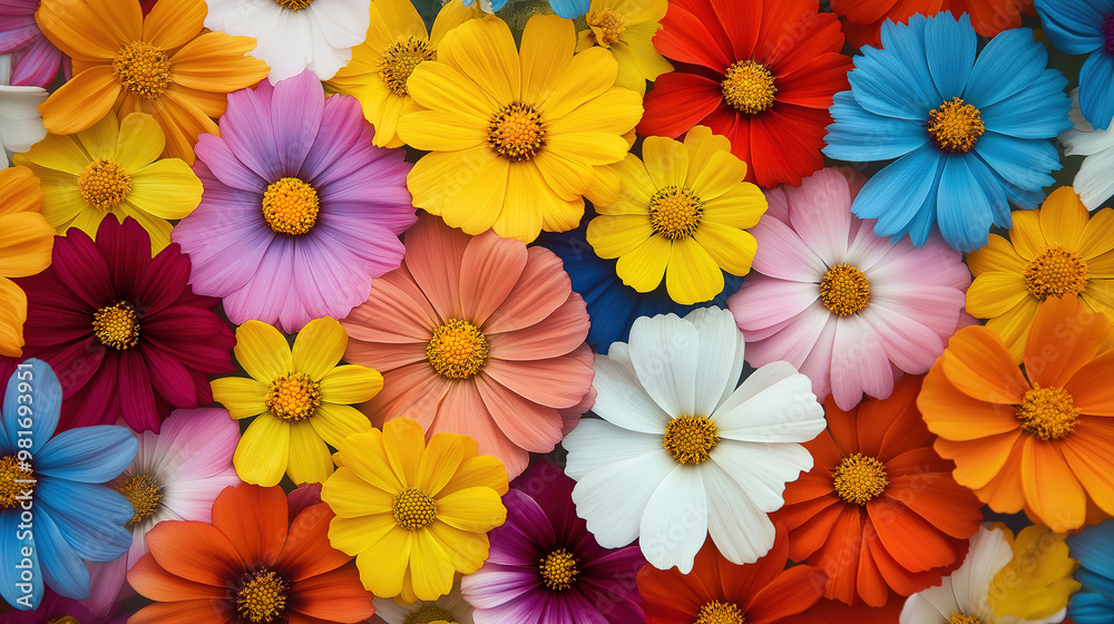 Wide-Angle Background with Lush, Colorful Flower Display Wide-Angle Background with Lush, Colorful Flower Display