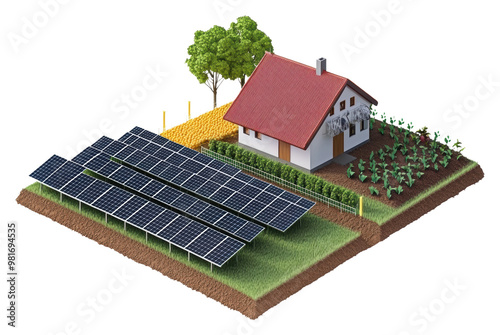 Farmhouse solar energy system isolated on transparent background