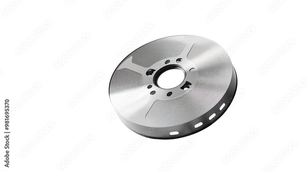 Silver film reel on white transparent background Silver film reel on white transparent background