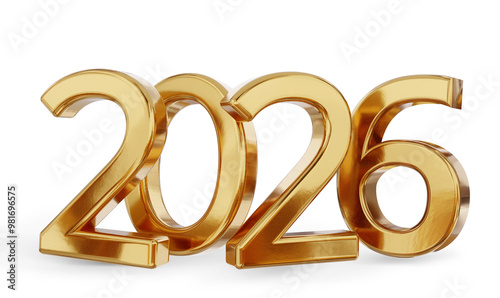 year 2026 golden symbol, 3d-illustration