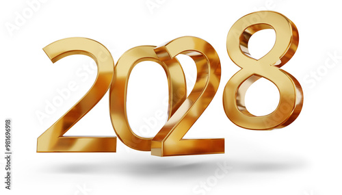 year 2028 golden symbol, 3d...