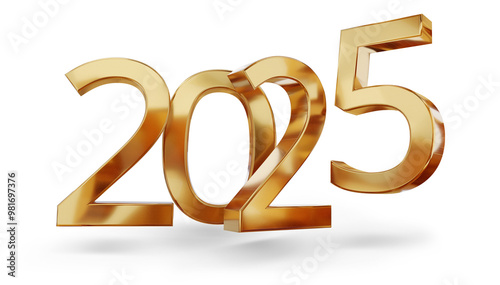 year 2025 golden symbol, 3d...