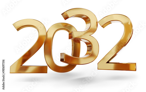 year 2032 golden symbol, 3d...