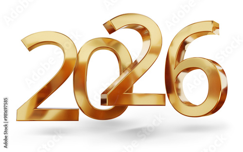year 2026 golden symbol, 3d...