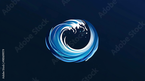 Abstract blue wave graphic on a dark blue background.