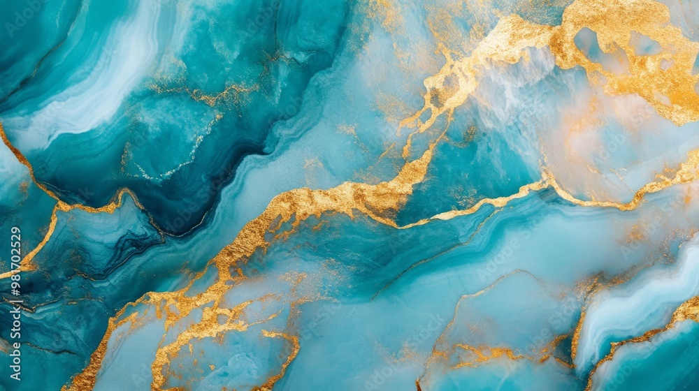 Turquoise and gold marble texture, vibrant and luxurious marble generative ai Turquoise and gold marble texture, vibrant and luxurious marble generative ai