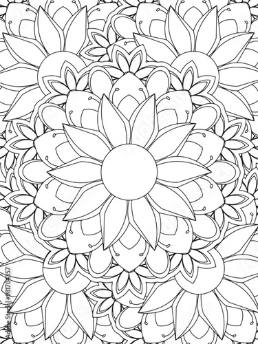 All these designs are hand-drawn and unique 
Flower Beautiful black and white illustration for adult coloring book,
This is a printable Beautiful Zentangle Coloring page for KDP Interior, POD products
