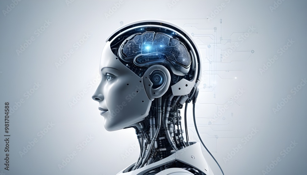 A sleek, futuristic artificial intelligence humanoid robot, primarily white and metallic in color, with a highly detailed and exposed mechanical structure. A sleek, futuristic artificial intelligence humanoid robot, primarily white and metallic in color, with a highly detailed and exposed mechanical structure.