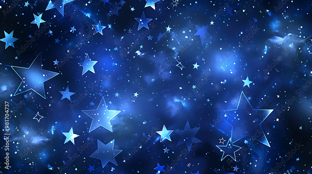 A blue background with white glowing stars scattered across it. A blue background with white glowing stars scattered across it.