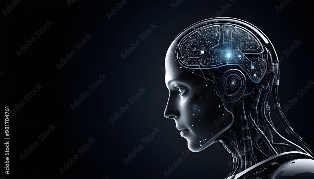 Artificial intelligence dark background, no text, the left part of the image is empty for banner. Artificial intelligence dark background, no text, the left part of the image is empty for banner.