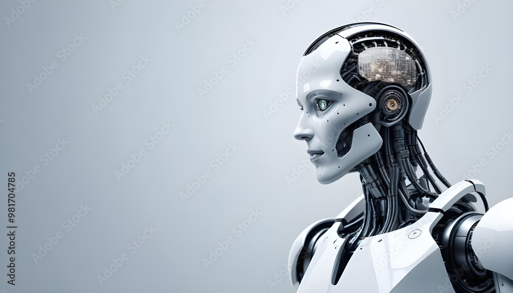 A sleek, futuristic artificial intelligence humanoid robot, primarily white and metallic in color, with a highly detailed and exposed mechanical structure. A sleek, futuristic artificial intelligence humanoid robot, primarily white and metallic in color, with a highly detailed and exposed mechanical structure.