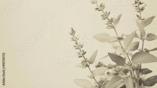 Wallpaper Mural clary sage with clary sage leaves and delicate flowers against an isolated soft beige background Torontodigital.ca