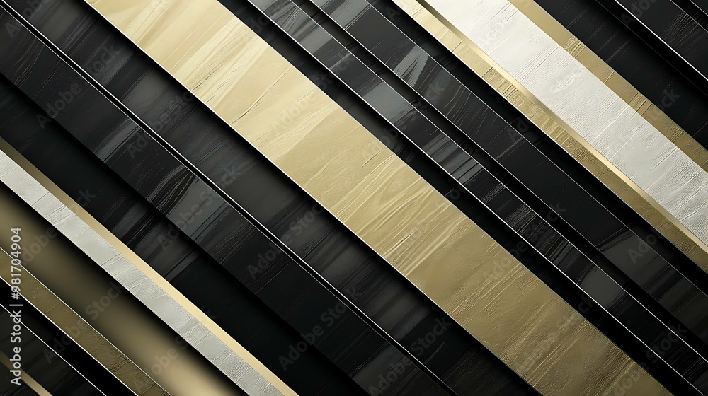 Fototapeta premium Abstract background with black, gold, and white stripes.