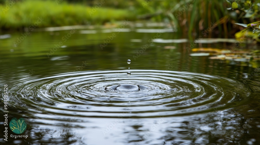 A circular ripple in a pond, expanding outward from a single drop A circular ripple in a pond, expanding outward from a single drop