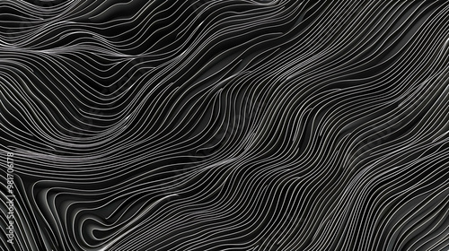 Abstract black and white wavy lines background.