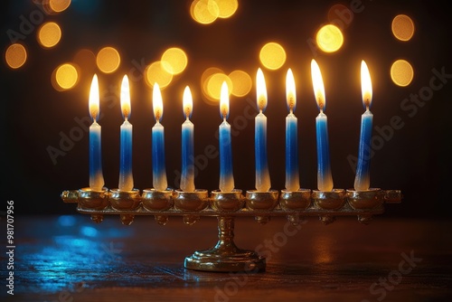  Hanukkah light tradition: Star of David, candles burn bright, celebrating faith, heritage, and the lasting spirit of unity, spreading joy and peace during the cherished days of the holiday. photo