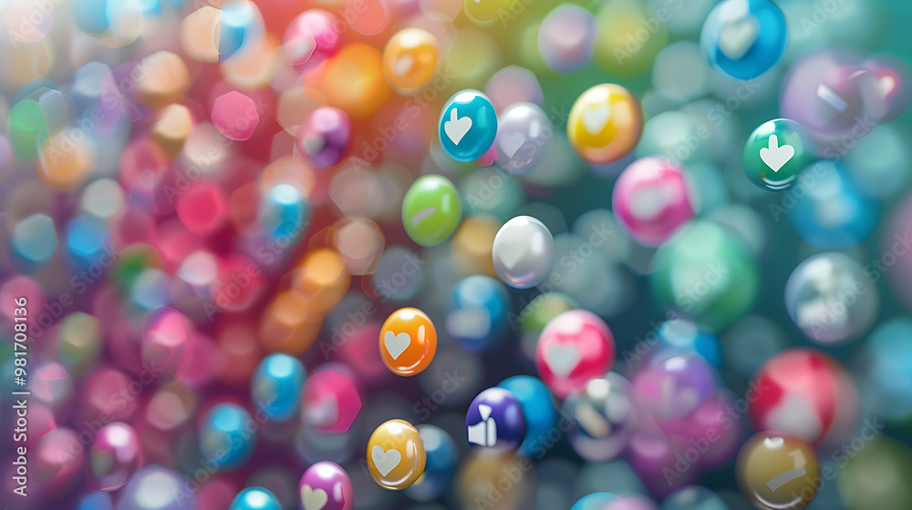 Colorful 3D heart icons floating in a dreamy background. Colorful 3D heart icons floating in a dreamy background.