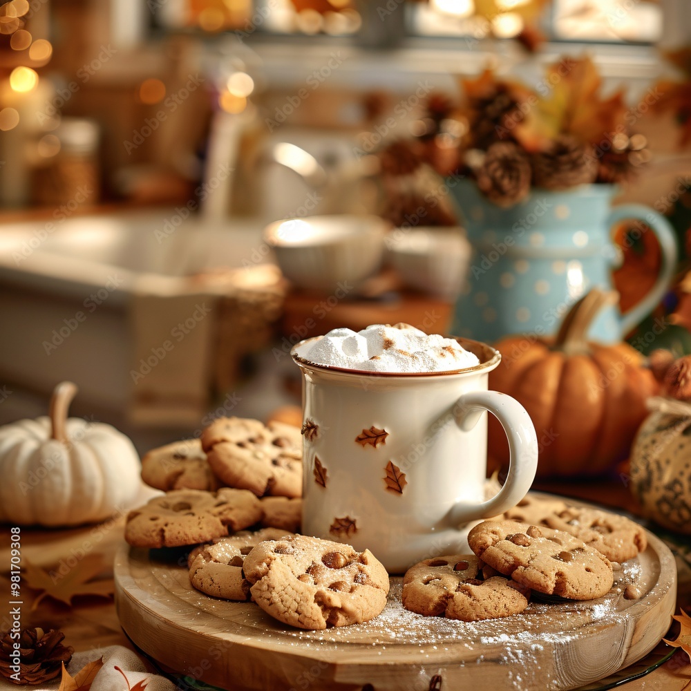 Cocoa and cookies on Autumn background Cocoa and cookies on Autumn background