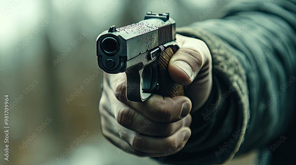 A man is holding a gun in his hand A man is holding a gun in his hand