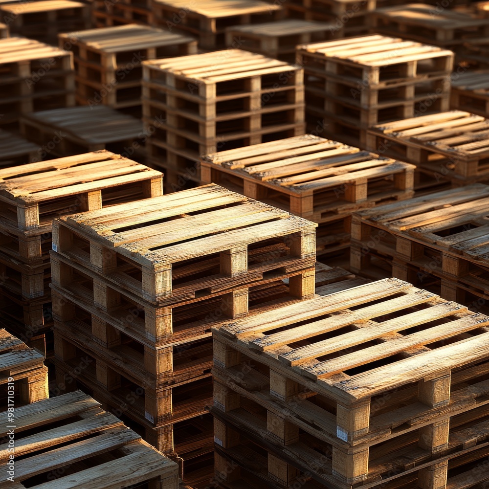 Stacked Wooden Pallets in a Warehouse Environment Stacked Wooden Pallets in a Warehouse Environment