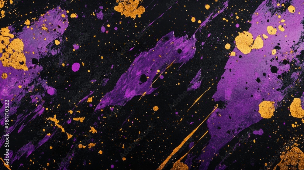 Violet and gold paint on black background generative ai Violet and gold paint on black background generative ai