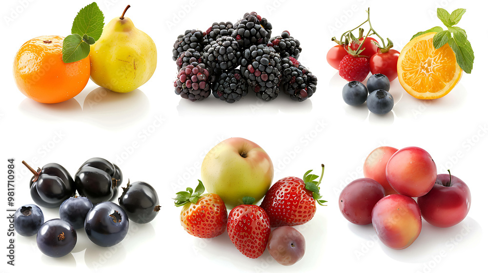 A collage of fresh fruits, isolated on a white background. A collage of fresh fruits, isolated on a white background.