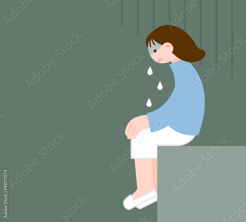 落ち込む孤独な女性のイラスト