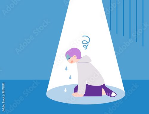 孤独に反省して落ち込む男性のイラスト