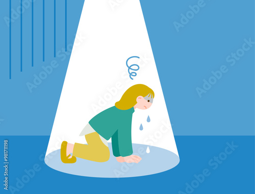 孤独に反省して落ち込む女性のイラスト