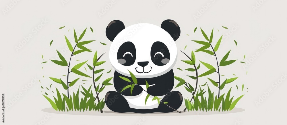 Obraz premium Adorable and Playful Panda Bear Sitting in Lush Green Bamboo Forest Peaceful and Calm Panda Surrounded by Leaves and Grass