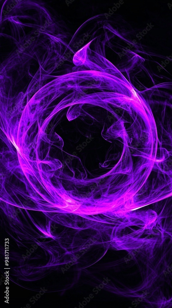 Dynamic purple particles spiral inward to form a captivating vortex, glowing intensely at the center and radiating cosmic energy throughout the dark background. Dynamic purple particles spiral inward to form a captivating vortex, glowing intensely at the center and radiating cosmic energy throughout the dark background.