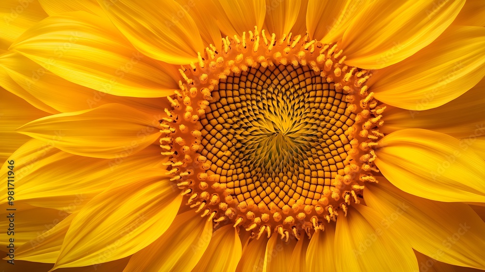 Sunflower center in extreme detail, capturing the radiating pattern of seeds surrounded by sunlit petals, perfect for botanical illustrations Sunflower center in extreme detail, capturing the radiating pattern of seeds surrounded by sunlit petals, perfect for botanical illustrations