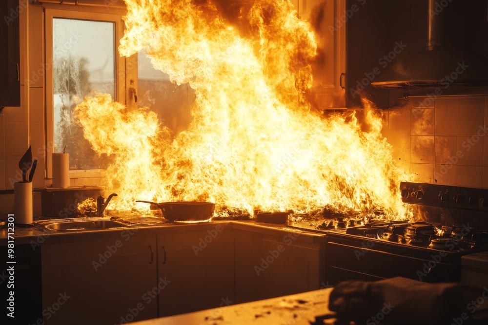 Fire engulfs kitchen during cooking accident, highlighting risks of domestic fires and home insurance importance Fire engulfs kitchen during cooking accident, highlighting risks of domestic fires and home insurance importance