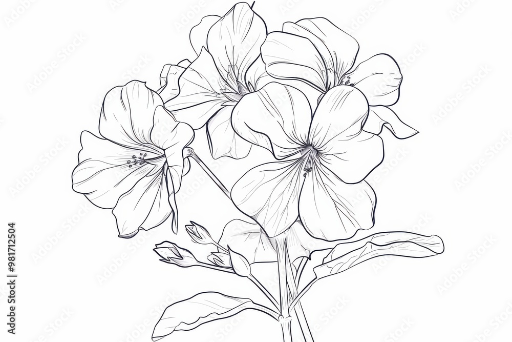 Serene outline of a geranium in comforting hues of light gray Serene outline of a geranium in comforting hues of light gray