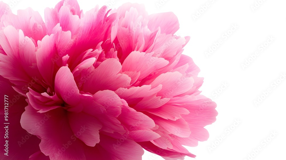 Vibrant pink peony flower, close-up on a white background, showcasing intricate petal textures and soft color gradients, perfect for feminine themes Vibrant pink peony flower, close-up on a white background, showcasing intricate petal textures and soft color gradients, perfect for feminine themes
