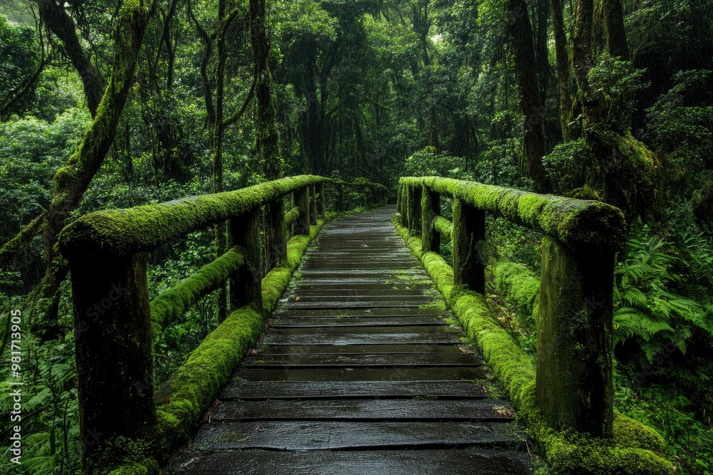 Obraz premium Walkway in the verdant forest , ai