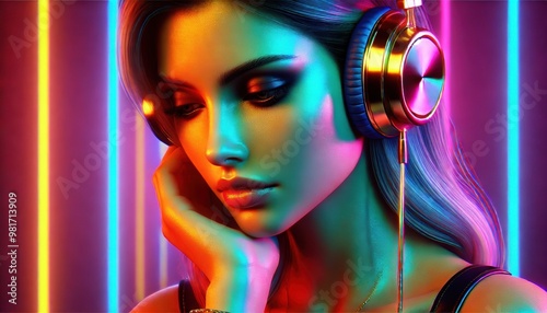 A woman wearing headphones and looking at the camera
