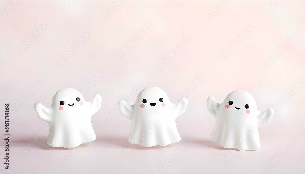 Cute white ghosts on an pastel background Cute white ghosts on an pastel background